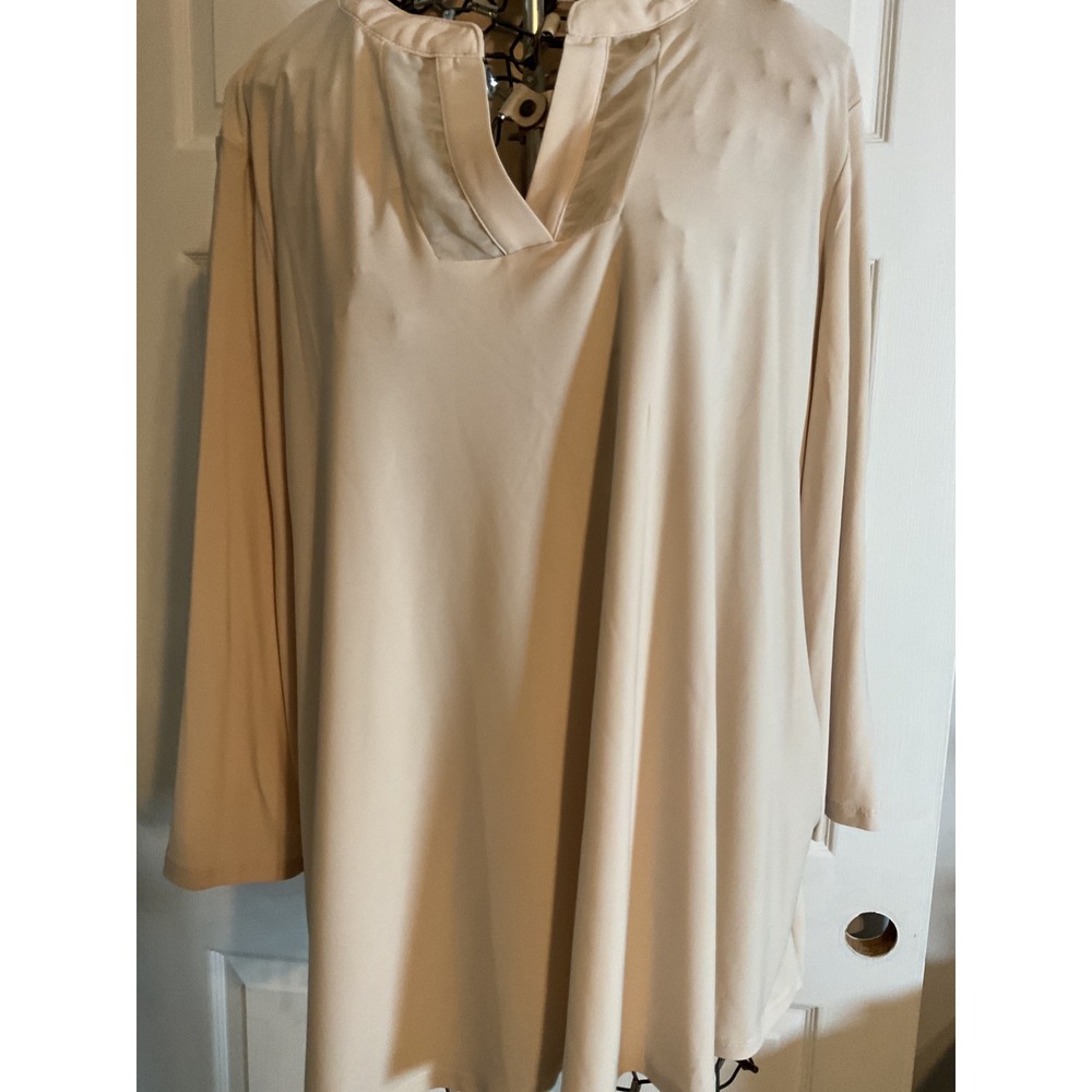 NEW DIRECTIONS Womens Beige V Neck Long Sleeve Tunic Top Size M